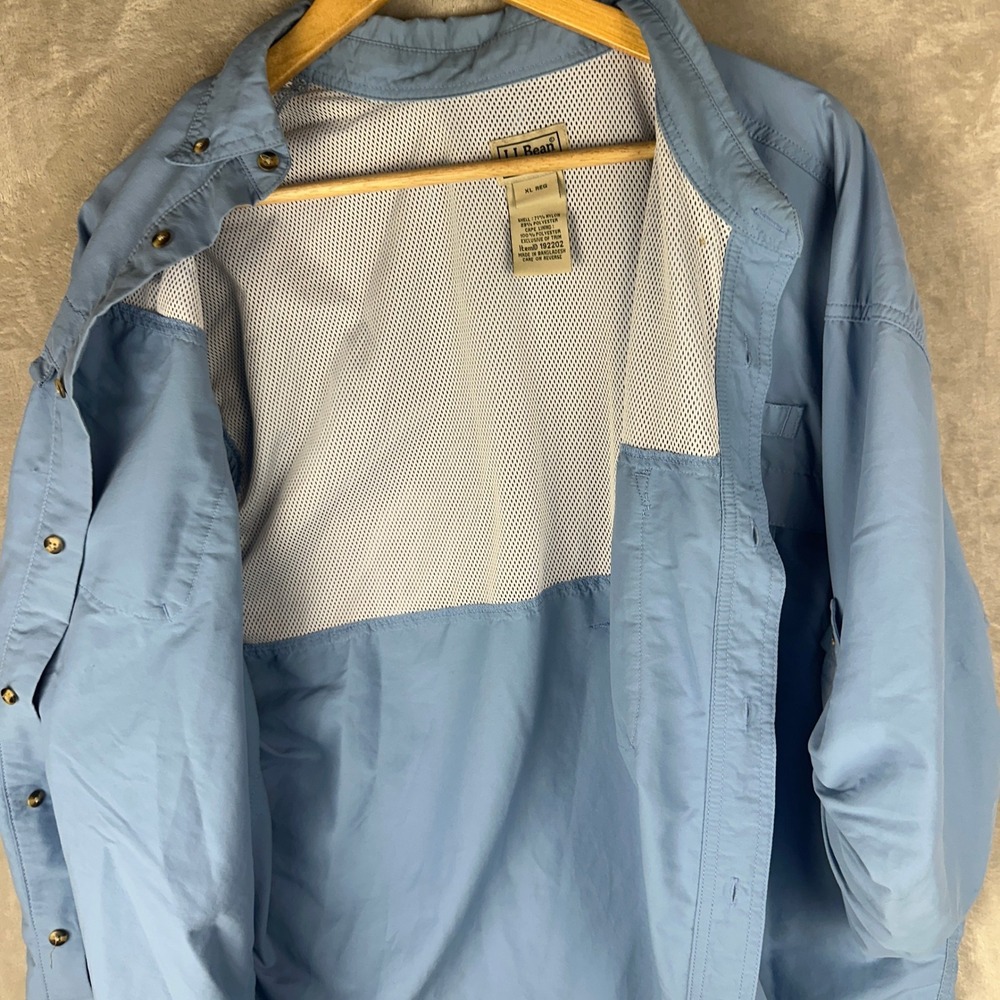 LL Bean Mens XL Blue Long Sleeve Vented Fishing Shirt 192202 Sunwashed Regular